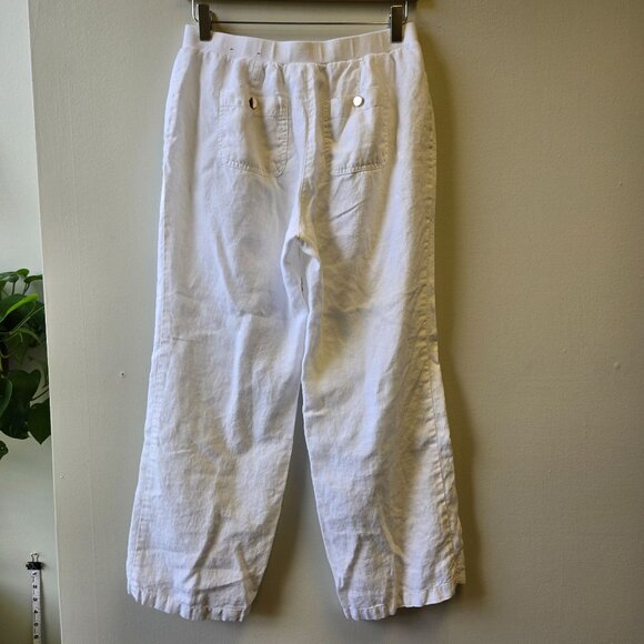 JM Collection Petite 6P White Linen Wide-Leg Pants Drawstring Waist & Pockets - Picture 2 of 12